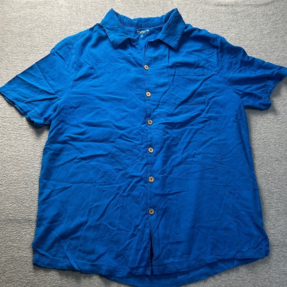 Button Up Shirt Mens XL Big Blue Short Sleeve Tropical Casual KS Island